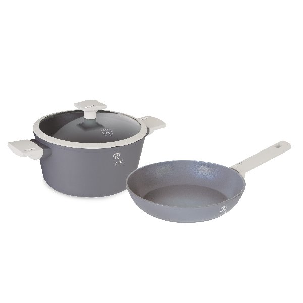 סט סיר ומחבת Berlinger Haus בציפוי טיטניום בגימור אפור מט מתאים לאינדוקציה ולבישול בריא